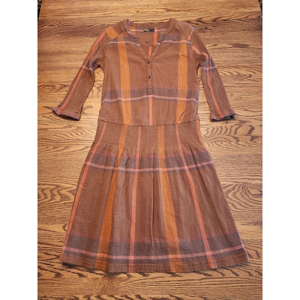 Prana Sugar Pine Dress Gauze Organic Cotton Wedged Wood Plaid Size Medium Lined - Picture 2 of 11